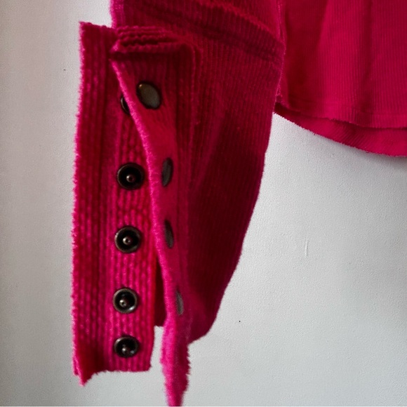 Free People JoJo Long Sleeve Thermal Waffle Knit Top In Hot Pink Size Small - Picture 11 of 16